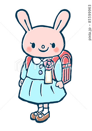 入学式のうさぎの女の子の手描きイラストのイラスト素材