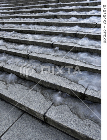 stone staircase covered with ice in the city stone staircase covered with ice in the city 85602070
