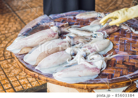 Fresh seafood on the Vietnamese market. Asian food concept Fresh seafood on the Vietnamese market. Asian food concept 85603384
