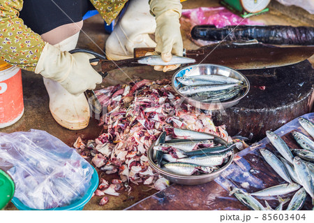 Fresh seafood on the Vietnamese market. Asian food concept Fresh seafood on the Vietnamese market. Asian food concept 85603404