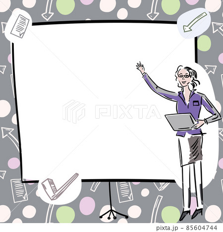Businesswoman Wearing Casual Standing Firmly Alone Presenting Charts And New Wonderful Ideas. Employee Using Blazer By Himself Showing Old Amazing Thoughts. 85604744
