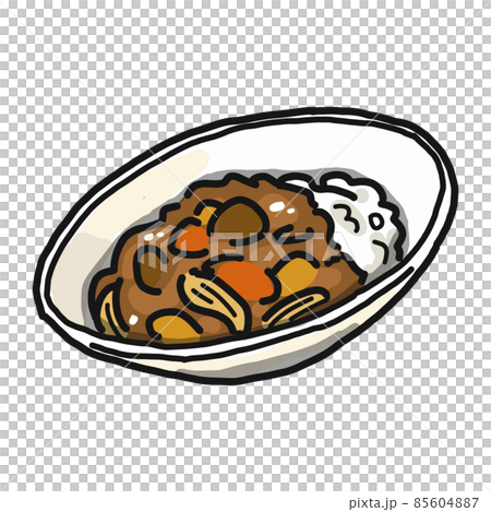 It is an illustration of curry rice. Contains potatoes, meat, carrots and onions. 85604887