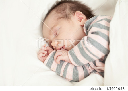 Closeup portrait of a beautiful sleeping baby on white background Closeup portrait of a beautiful sleeping baby on white background 85605033