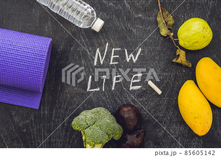 New life is written on chalk board. New life concept New life is written on chalk board. New life concept 85605142