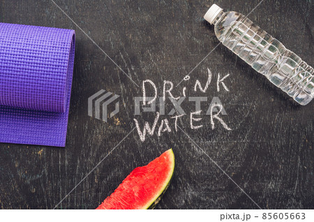 drink more water - hydration reminder - handwriting on On a chalk board 85605663