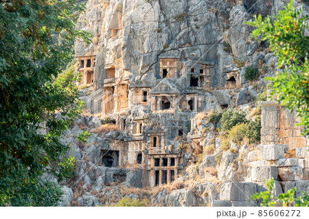 ancient stone-cut tombs in the ruins of Myra in Demre, Turkey 85606272
