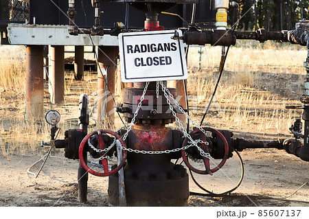 A Radigans Closed sign with equipment chained up A Radigans Closed sign with equipment chained up 85607137