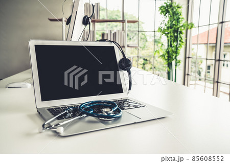 Headset and doctor equipment at clinic ready for actively support for patient 85608552