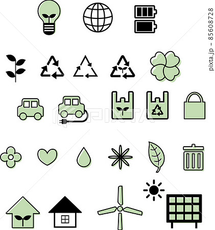 緑色のエコロジーのかわいいアイコン集 85608728