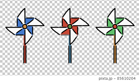 Illustration of three windmills in blue, red and green 85610204