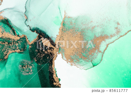 Green gold abstract background of marble liquid ink art painting on paper . Green gold abstract background of marble liquid ink art painting on paper . 85611777