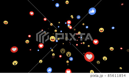 Emotional Social Media Icons floating zoom in Black Background 85611854