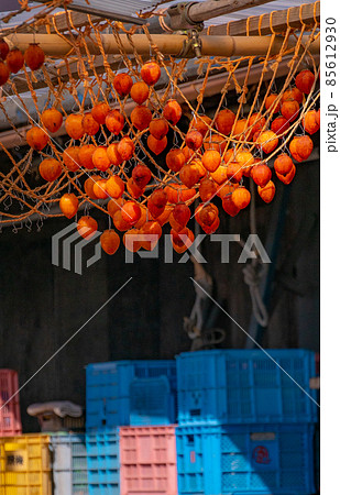 秋のかつらぎ町四郷干し柿の風景　和歌山県伊都郡かつらぎ町 85612930