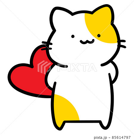 ハートを隠し持つかわいいねこのキャラクターの手書き風イラスト 85614797