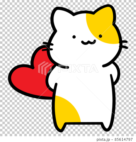 Handwritten style illustration of a cute cat character that hides a heart 85614797