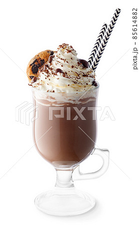 chocolate milkshake with whipped cream isolated on white 85614882