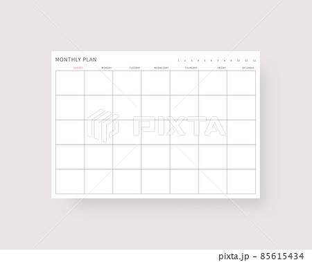 Monthly planner template. Monthly calendar template. Vector illustration. 85615434