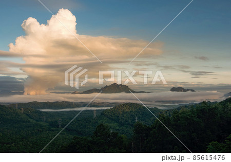 Sea of fog and coal-fired power plant. Sea of fog and coal-fired power plant. 85615476