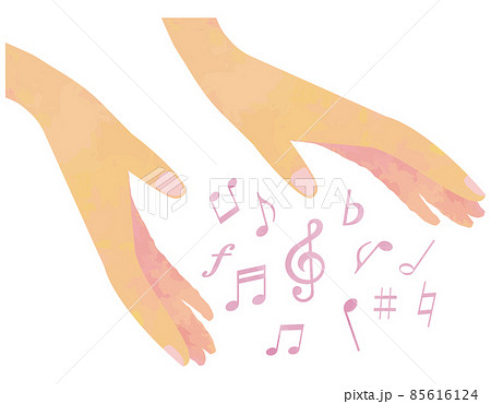 手と音符 差し出した両手の間に浮かぶピンクの音符 手と音符 差し出した両手の間に浮かぶピンクの音符 85616124