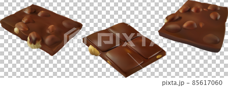 Chocolate bar piece with whole big hazelnuts Chocolate bar piece with whole big hazelnuts 85617060