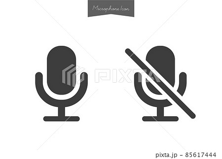オンとオフのマイクのアイコンのセット - ミュート・ミュート解除の記号の素材- 黒 85617444