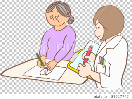 認知症 臨床心理士の心理検査・MMSEを受ける高齢女性 認知症 臨床心理士の心理検査・MMSEを受ける高齢女性 85617742