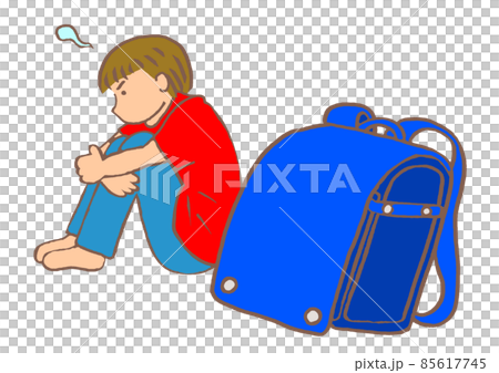 発達障害 小学校に行きたくない男の子と青いランドセル 発達障害 小学校に行きたくない男の子と青いランドセル 85617745