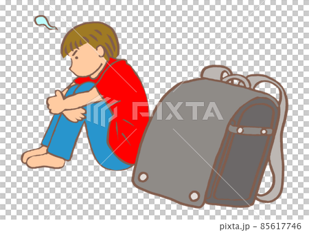 Developmental disability: A boy who does not want to go to elementary school and a black school bag Developmental disability: A boy who does not want to go to elementary school and a black school bag 85617746