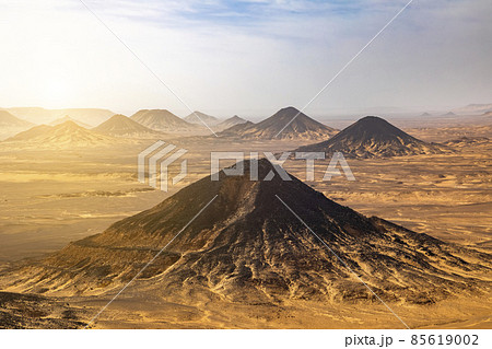 View of the Black Desert from the mountain. Egypt, Sahara desert 85619002