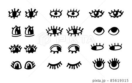 Crazy eyes. Doodle open eye set. Abstract hand drawn fun geometric collection. Vector black elements Crazy eyes. Doodle open eye set. Abstract hand drawn fun geometric collection. Vector black elements 85619315