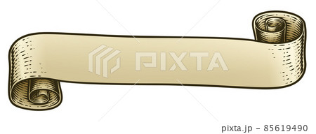 Scroll Vintage Woodcut Banner Paper Ribbon Drawing 85619490
