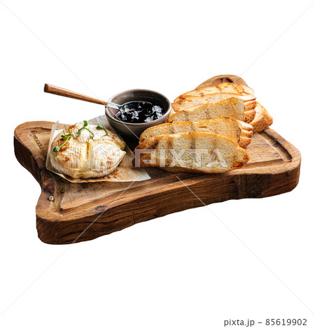 Baked camembert cheese appetizer with toasts Baked camembert cheese appetizer with toasts 85619902