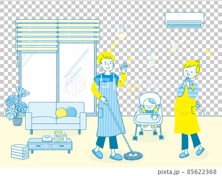 A smiling dad doing household chores on the baby's side A smiling dad doing household chores on the baby's side 85622368