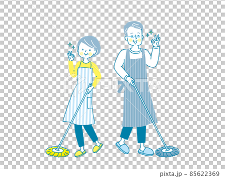 A smiling senior couple cleaning the flooring A smiling senior couple cleaning the flooring 85622369