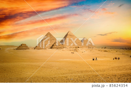 Egyptian pyramid in sand desert Egyptian pyramid in sand desert 85624354