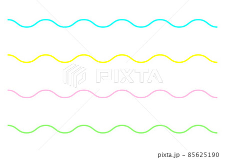 水色、黄色、ピンク色、黄緑色のなみなみ線のイラスト。 85625190
