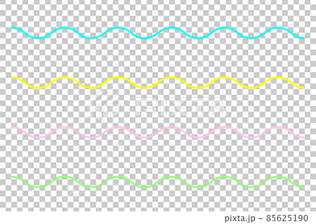 水色、黄色、ピンク色、黄緑色のなみなみ線のイラスト。 85625190