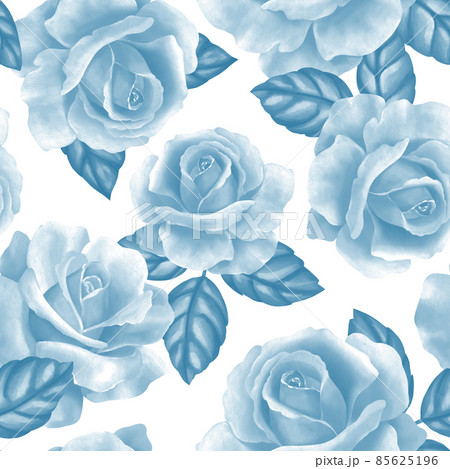 Blue monochrome seamless pattern of rose flowers Blue monochrome seamless pattern of rose flowers 85625196