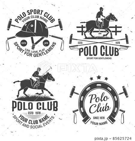 Set of Polo club sport badges, patches, emblems, logos. Vector illustration. Vintage monochrome equestrian label with rider and horse silhouettes. Polo club competition riding sport. Set of Polo club sport badges, patches, emblems, logos. Vector illustration. Vintage monochrome equestrian label with rider and horse silhouettes. Polo club competition riding sport. 85625724
