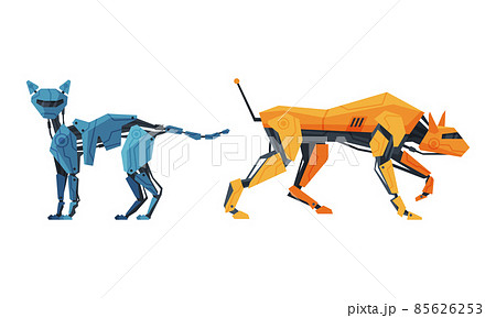 Animal Robot with Mechanical Paw and Metal Body Vector Set 85626253