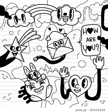 Hand drawn Abstract funny cute Comic characters.illustration for poster, cover, and advertisement. Retro and vintage design illustration. Hand drawn Abstract funny cute Comic characters.illustration for poster, cover, and advertisement. Retro and vintage design illustration. 85626436