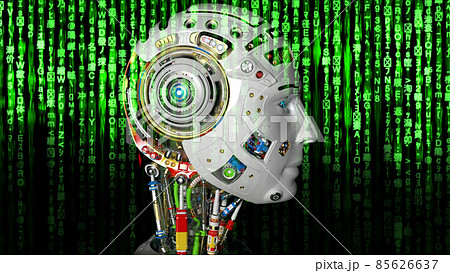 緑色のマトリックスコードと白色のAIロボット 緑色のマトリックスコードと白色のAIロボット 85626637