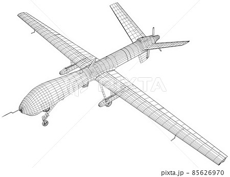 Aircraft. Vector rendering of 3d. Predator military drone. The layers of visible and invisible lines are separated. Wire-frame Aircraft. Vector rendering of 3d. Predator military drone. The layers of visible and invisible lines are separated. Wire-frame 85626970