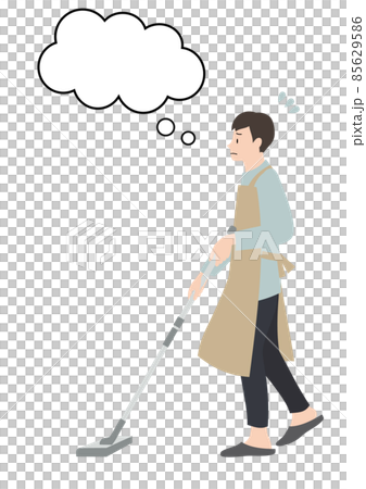 一個穿著圍裙和拖把的男人,一臉苦惱(帶氣球,用於單人作業的形象,家務分擔等) 一個穿著圍裙和拖把的男人,一臉苦惱(帶氣球,用於單人作業的形象,家務分擔等) 85629586
