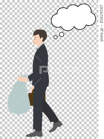 A man wearing a suit and taking out trash with a troubled face (with a balloon, image of single assignment, housework sharing, etc.) A man wearing a suit and taking out trash with a troubled face (with a balloon, image of single assignment, housework sharing, etc.) 85629587