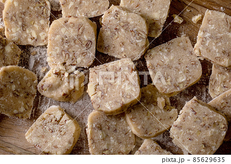 Homemade shortbread dough for sugar cookies with nuts Homemade shortbread dough for sugar cookies with nuts 85629635