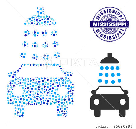 Grunge MISSISSIPPI Round Guilloche Seal Stamp and Car Wash Mosaic Icon of Round Dots Grunge MISSISSIPPI Round Guilloche Seal Stamp and Car Wash Mosaic Icon of Round Dots 85630399