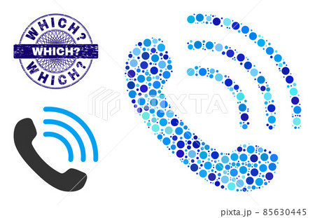 Textured WHICH? Round Guilloche Stamp and Phone Call Mosaic Icon of Round Dots Textured WHICH? Round Guilloche Stamp and Phone Call Mosaic Icon of Round Dots 85630445