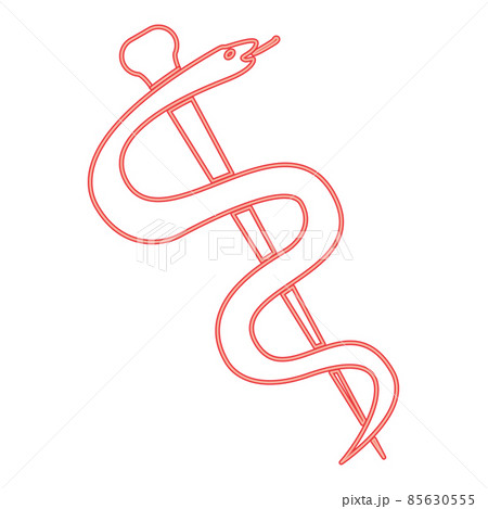 Neon caduceus or staff of asclepius symbol red color vector illustration image flat style 85630555