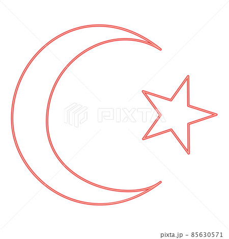 Neon symbol of islam crescent and star with five corners red color vector illustration image flat style 85630571